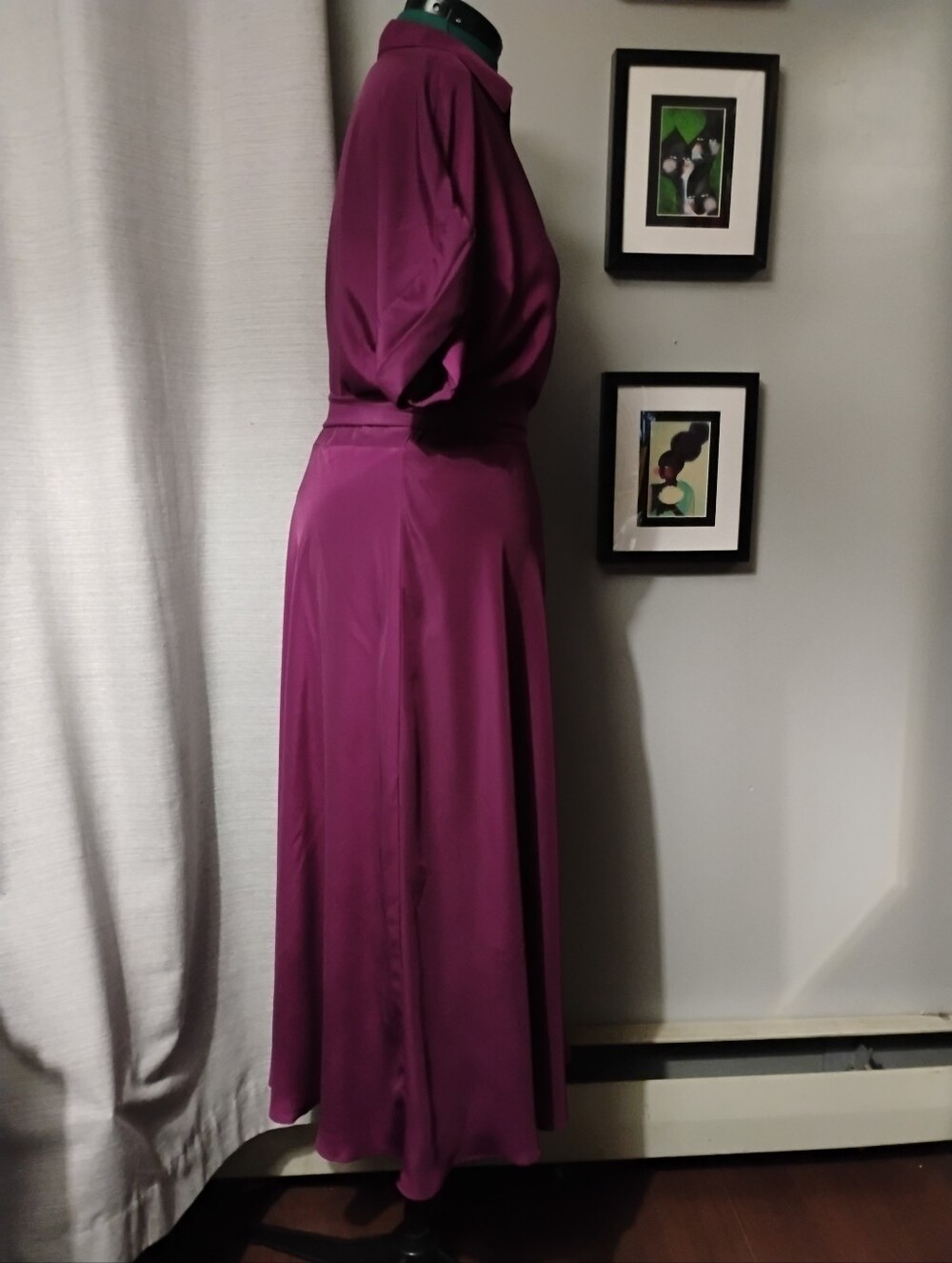 Ralph Lauren Fratillio Collared Surplice Midi Faux-Wrap Dress Magenta Sz 16 Flaw - Picture 9 of 12